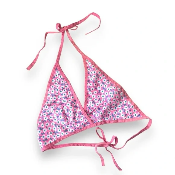 Vintage 1970s Pink & Blue deadstock ditsy floral deadstock halter top - Picture 6 of 6